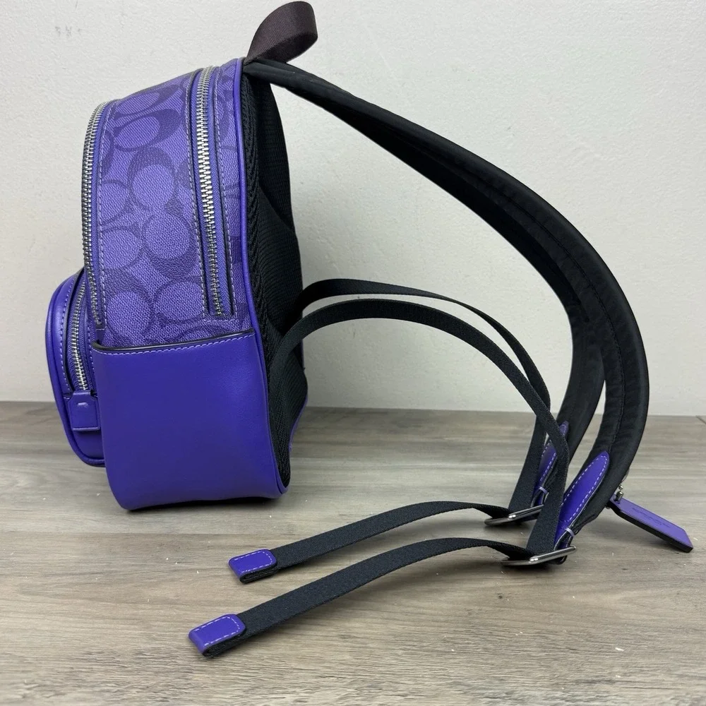 Coach Mini Court Backpack In Signature Canvas & Leather Sport Purple C8604 Logo